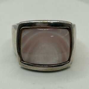 Signed GSJ Sterling Silver 925 Pink Mother of Pearl Ring size 8.25